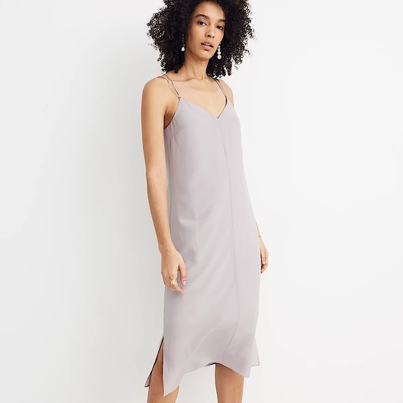 Madewell Dresses & Skirts - 🆕 MADEWELL Silk Cross-Back Cami Slip Dress in Light Gray SZ 2
